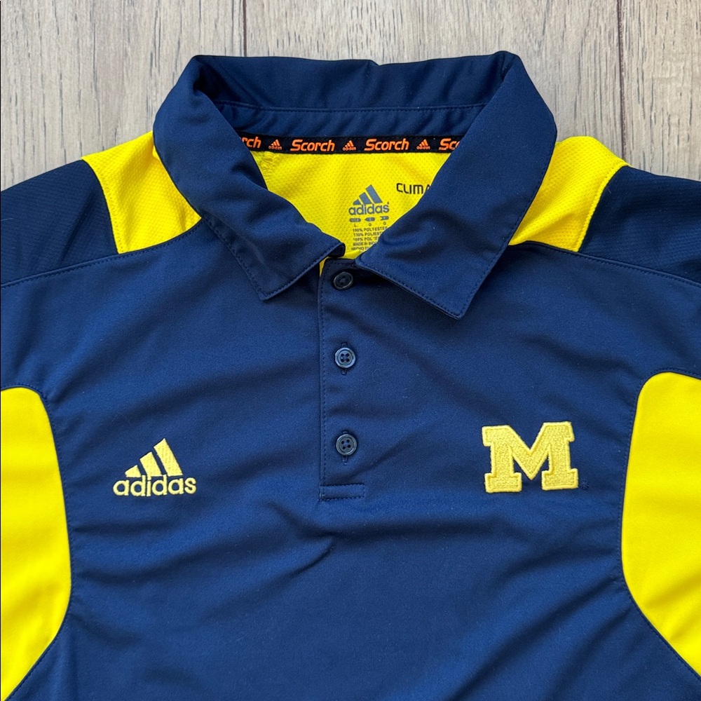 Adidas Michigan Wolverines Men’s Polo Shirt Blue Large Climalite Scorch Logo